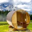 Fass-Sauna 2, 40 m mit Holzofen und Beleuchtung